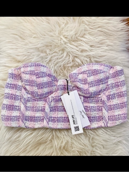 Zara Tops - Zara Tweed Corset Bra-Style Crop Top w/Chiffon Lining